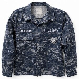 U.S. Navy NWU Type I Digital Blue Blouse Medium Short USN Warfare Insignia